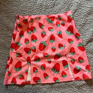 pink strawberry print mini skirt